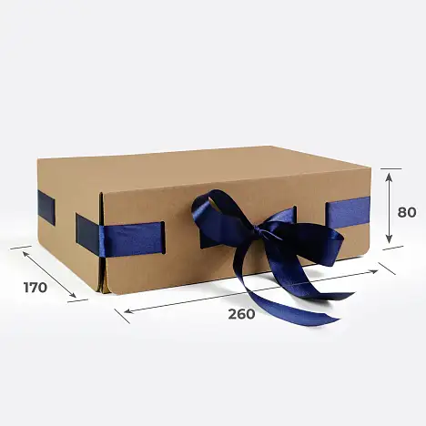 Коробка подарочная 260х170х80 Т23 E Бурый 0999 Синяя лента (в комплект не входит)