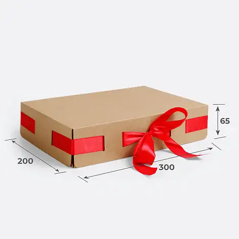 Коробка подарочная 300х200х65 Т23 E Бурый 0999 Красная лента (в комплект не входит)