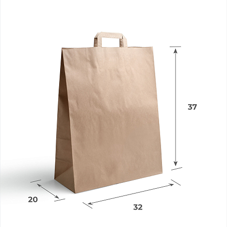 Пакет бумажный 320х200х370 мм, с плоскими ручками, крафт, 70 гр/м2