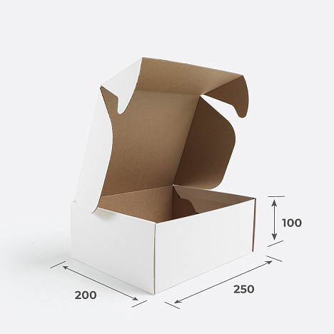Картонная коробка 250х200х100 Т23 E Белый 0427 (с усечёнными клапанами)