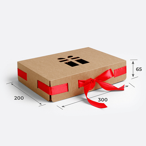 Коробка подарочная 300х200х65 Т23 E Бурый 0999 "Подарок" Красная лента (в комплект не входит)
