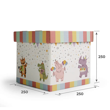 Картонное дно 250х250х250 Т24 Белый 0216 С Днем Рождения!