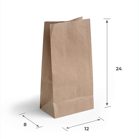 Пакет бумажный 120х80х250 мм, без ручек, крафт
