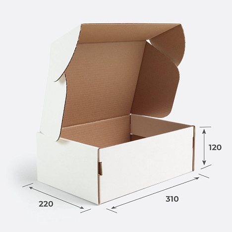 Картонная коробка 310х220х120 Т23 B Белый 0427 (с усечёнными клапанами)