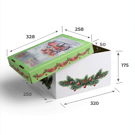 Дно 320х250х175 Т24 B "Новый год/Ежики"  (+крышка ЦБ-00071481)