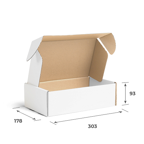 Картонная коробка 303х178х93 Т23 B Белый 0427