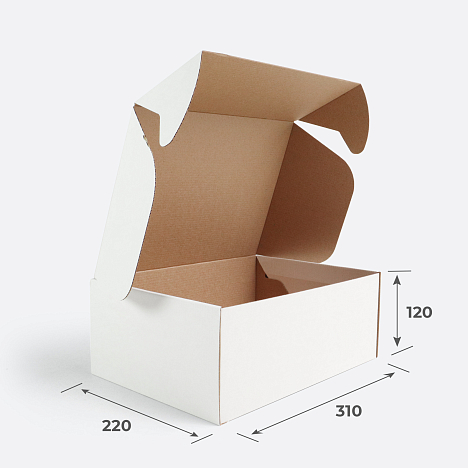 Картонная коробка 310х220х120 Т11 E Белый 0427 (с усечёнными клапанами)